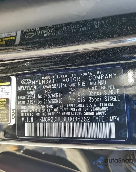 2020 Hyundai Palisade Sel z USA, uszkodzony, nr VIN KM8R2DHE3LU035262